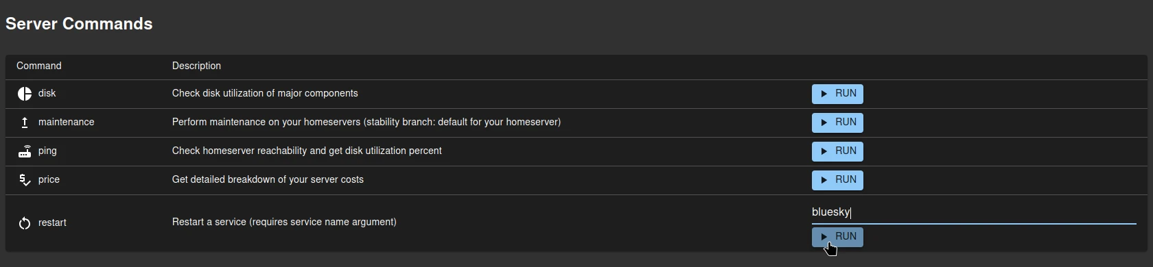 Server Commands Panel